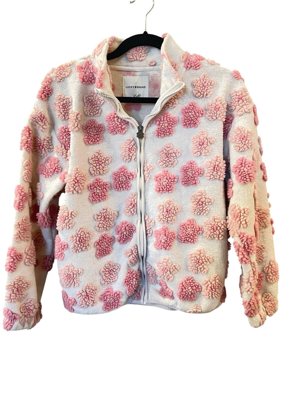 Lucky Brand Girls Pink Floral Fleece Zip Up Jacket White Size: Large 14-16